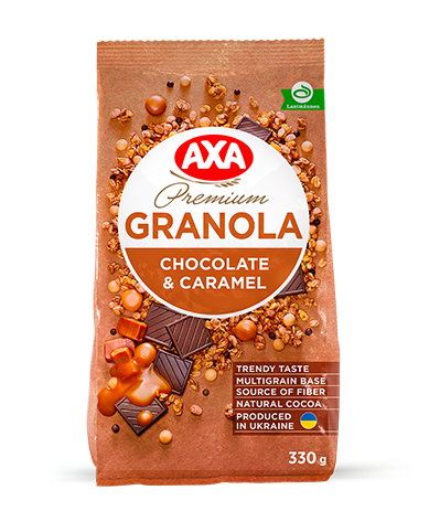 CRISPY GRANOLA WITH CARAMEL FLAVORED CHOCOLATE